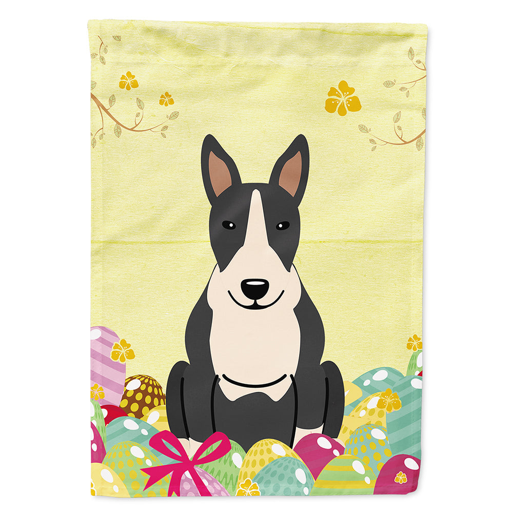 Easter Eggs Bull Terrier Black White House Flag 28x40 Porch Sleeve Pole Decorative Outside Yard Banner Artwork Wall Hanging, Polyester