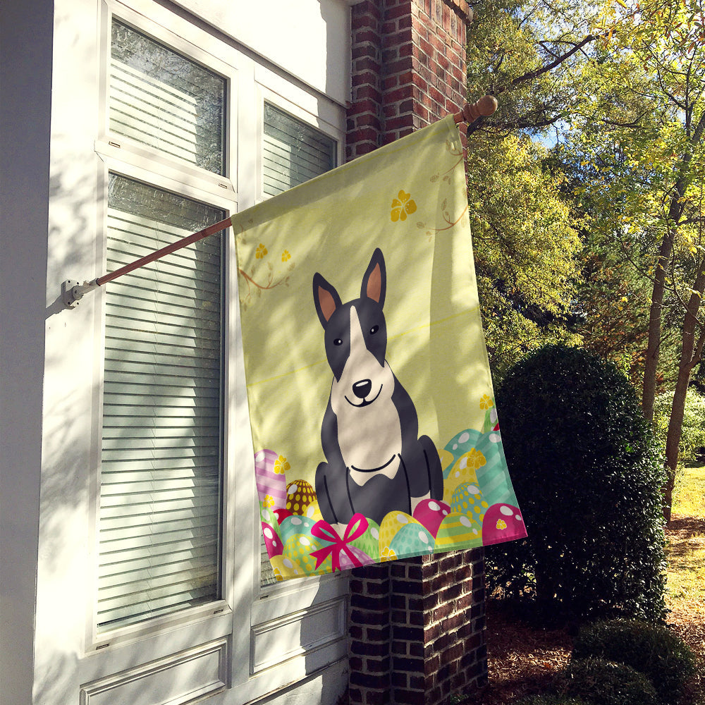 Easter Eggs Bull Terrier Black White House Flag 28x40 Porch Sleeve Pole Decorative Outside Yard Banner Artwork Wall Hanging, Polyester