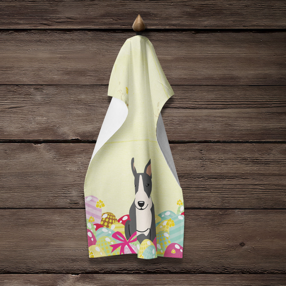 Easter Eggs Bull Terrier Black White Kitchen Towel Velour Plush Front and Cotton Loop Back Machine Washable