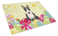 Easter Eggs Bull Terrier Black White Cutting Board Tempered Glass Kitchen Cutting Surface, Heat Resistant Chopping, Non-Slip Feet, Food Prep & Serving