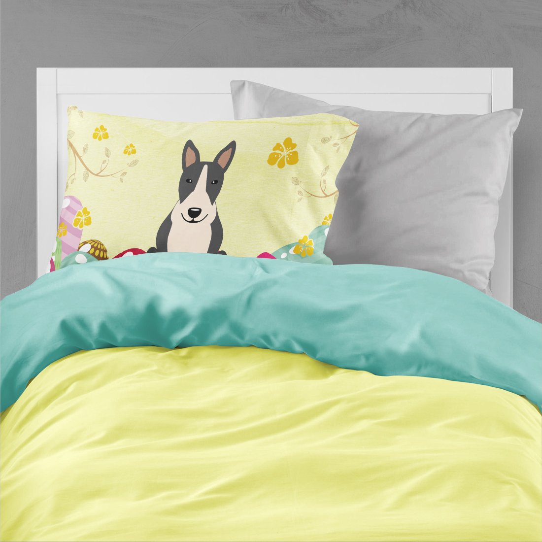 Easter Eggs Bull Terrier Black White Standard Pillowcase Lightweight Super Soft Easy Care Decorative Artwork Pillowcase, Standard