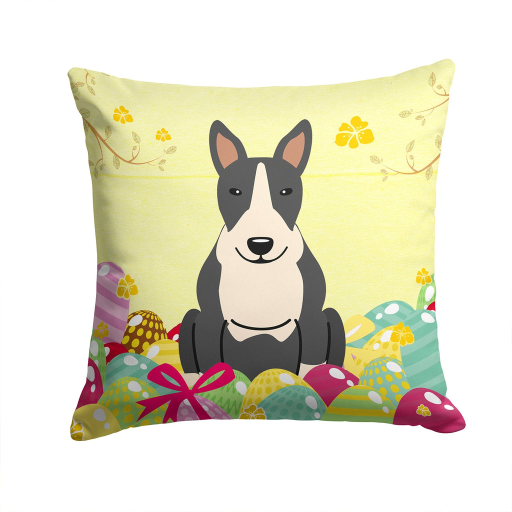 Easter Eggs Bull Terrier Black White Decorative Throw Pillow 14x14 Indoor Outdoor Accent Cushion, Fabric Cover with Insert for Sofa, Bed, Porch & Living Room