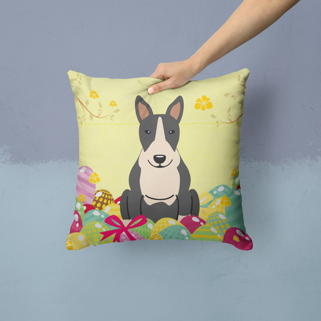 Easter Eggs Bull Terrier Black White Decorative Throw Pillow 14x14 Indoor Outdoor Accent Cushion, Fabric Cover with Insert for Sofa, Bed, Porch & Living Room