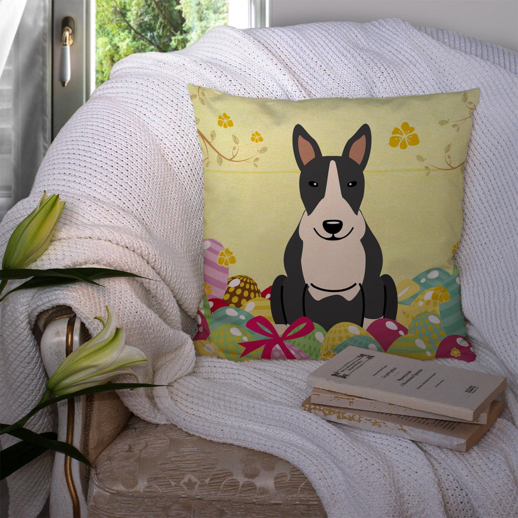 Easter Eggs Bull Terrier Black White Decorative Throw Pillow 14x14 Indoor Outdoor Accent Cushion, Fabric Cover with Insert for Sofa, Bed, Porch & Living Room