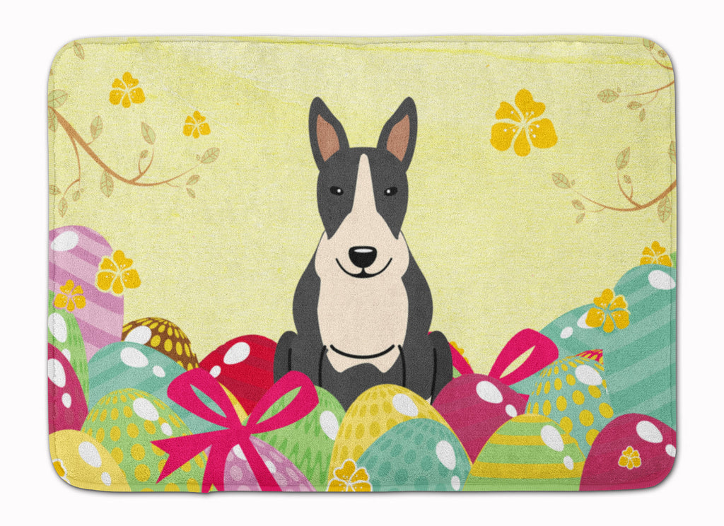 Easter Eggs Bull Terrier Black White Memory Foam Kitchen Mat Machine Washable Anti-Fatigue Cushion Comfort Bath or Kitchen Rug