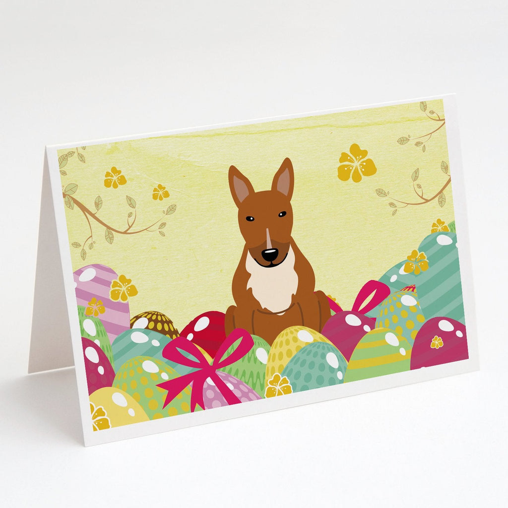 Easter Eggs Bull Terrier Red Greeting Cards Pack of 8 Blank Cards with Envelopes Whimsical A7 Size 5x7