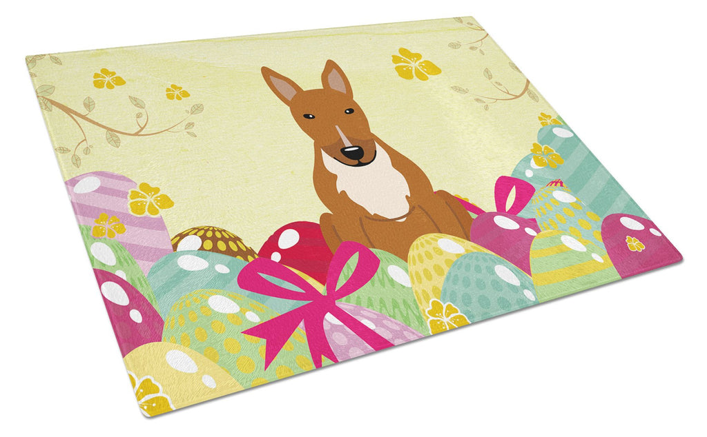Easter Eggs Bull Terrier Red Cutting Board Tempered Glass Kitchen Cutting Surface, Heat Resistant Chopping, Non-Slip Feet, Food Prep & Serving