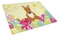 Easter Eggs Bull Terrier Red Cutting Board Tempered Glass Kitchen Cutting Surface, Heat Resistant Chopping, Non-Slip Feet, Food Prep & Serving