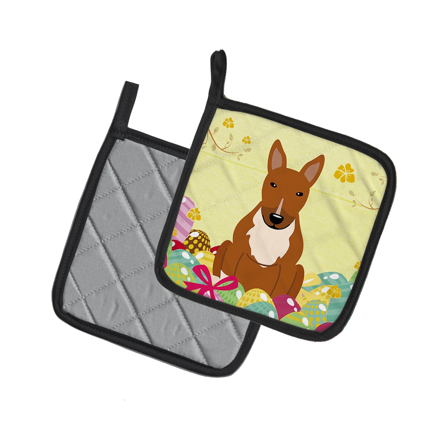 Easter Eggs Bull Terrier Red Pot Holder Set of 2 Heat Resistant Quilted Hot Pads 7.5 x 7.5 Inch, Insulated Kitchen Trivets for Cooking & Baking