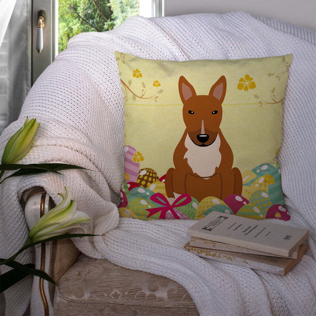 Easter Eggs Bull Terrier Red Decorative Throw Pillow 14x14 Indoor Outdoor Accent Cushion, Fabric Cover with Insert for Sofa, Bed, Porch & Living Room