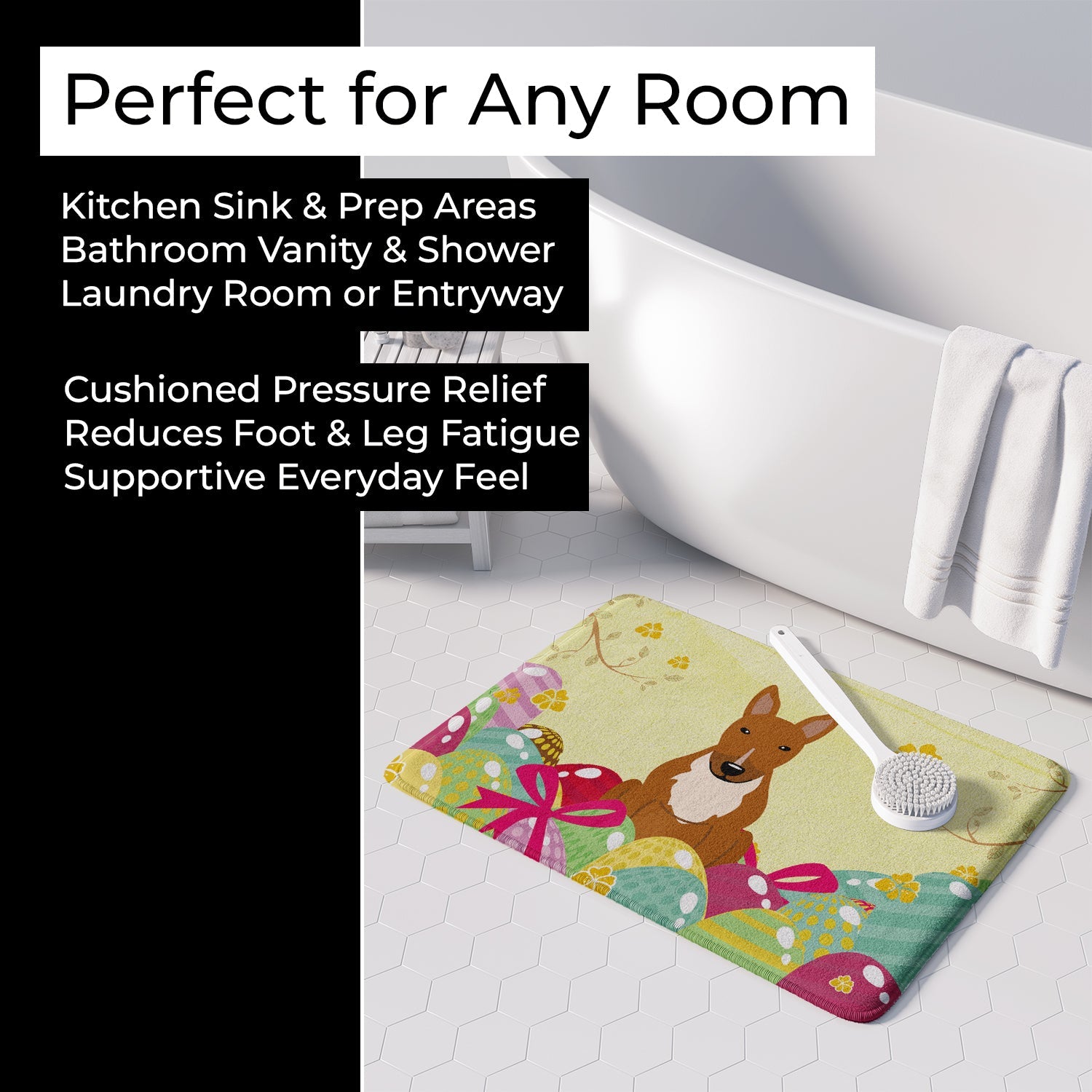 Easter Eggs Bull Terrier Red Memory Foam Kitchen Mat Machine Washable Anti-Fatigue Cushion Comfort Bath or Kitchen Rug
