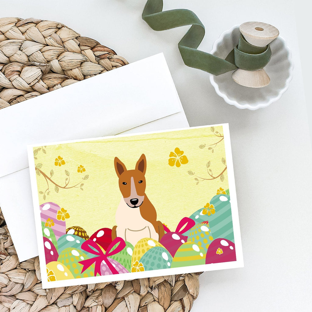 Easter Eggs Bull Terrier Red White Greeting Cards Pack of 8 Blank Cards with Envelopes Whimsical A7 Size 5x7