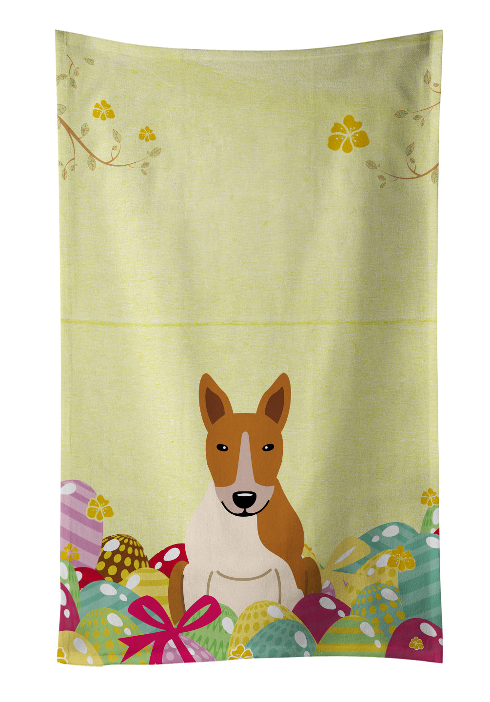 Easter Eggs Bull Terrier Red White Kitchen Towel Velour Plush Front and Cotton Loop Back Machine Washable