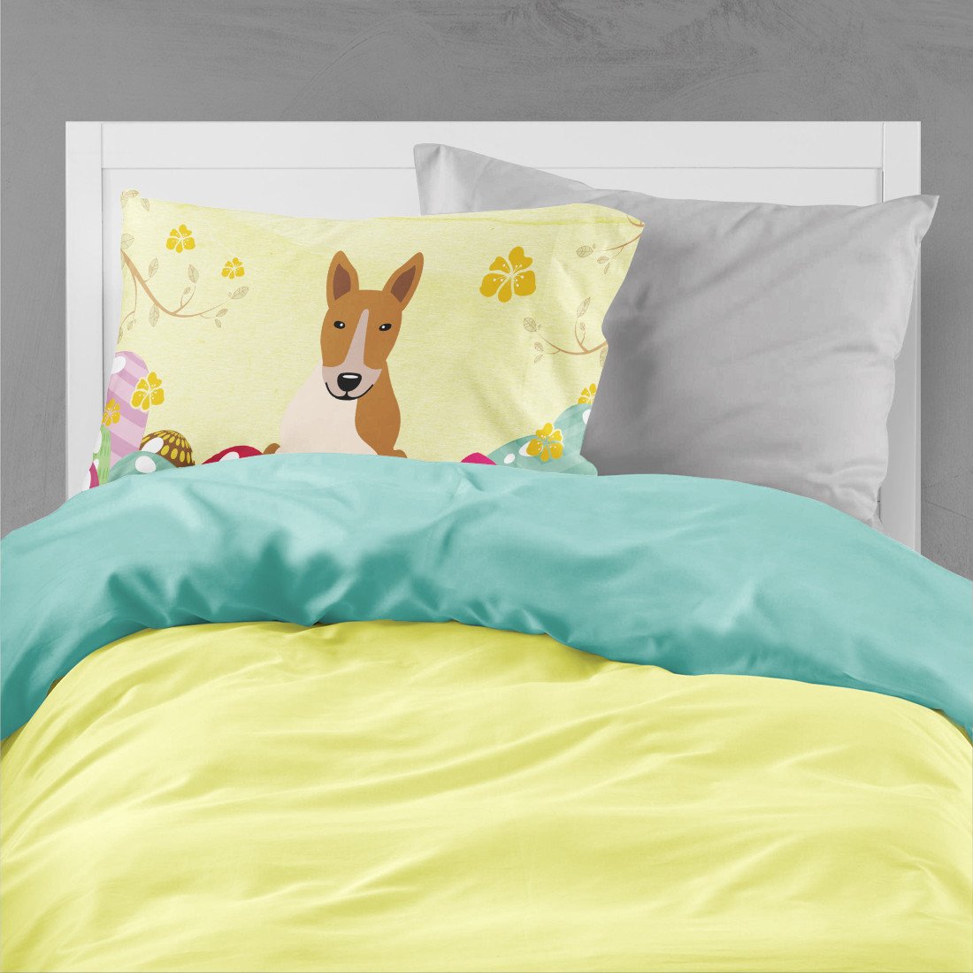 Easter Eggs Bull Terrier Red White Standard Pillowcase Lightweight Super Soft Easy Care Decorative Artwork Pillowcase, Standard