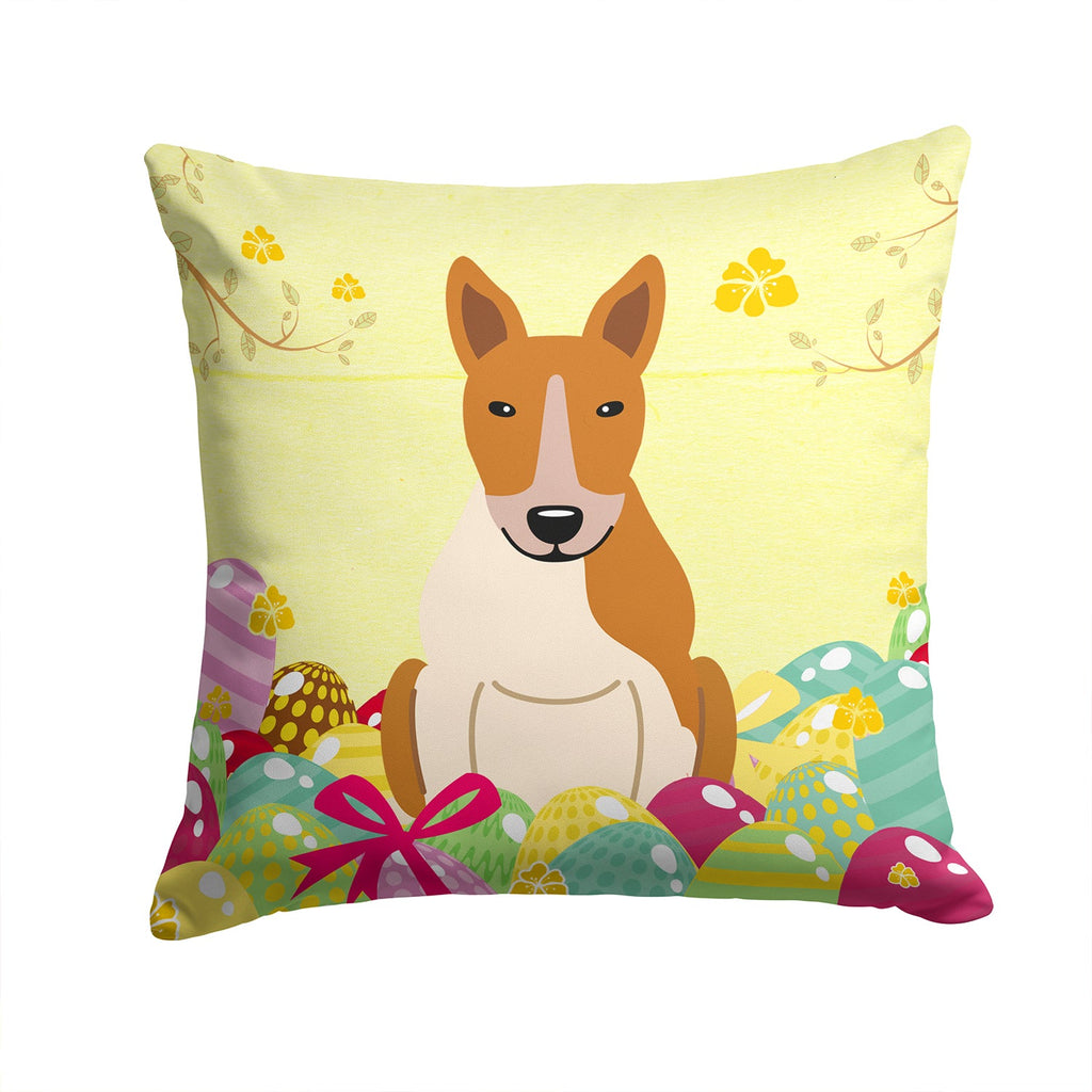 Easter Eggs Bull Terrier Red White Decorative Throw Pillow 14x14 Indoor Outdoor Accent Cushion, Fabric Cover with Insert for Sofa, Bed, Porch & Living Room