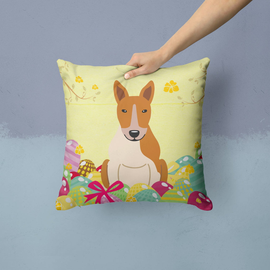 Easter Eggs Bull Terrier Red White Decorative Throw Pillow 14x14 Indoor Outdoor Accent Cushion, Fabric Cover with Insert for Sofa, Bed, Porch & Living Room