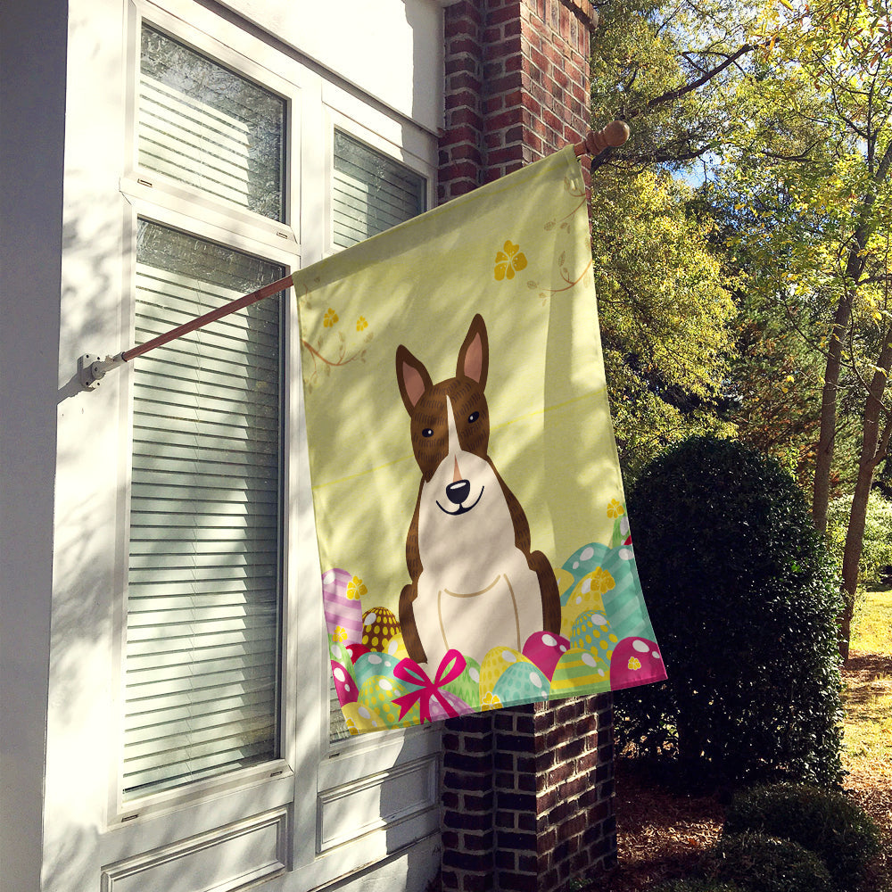 Easter Eggs Bull Terrier Dark Brindle House Flag 28x40 Porch Sleeve Pole Decorative Outside Yard Banner Artwork Wall Hanging, Polyester
