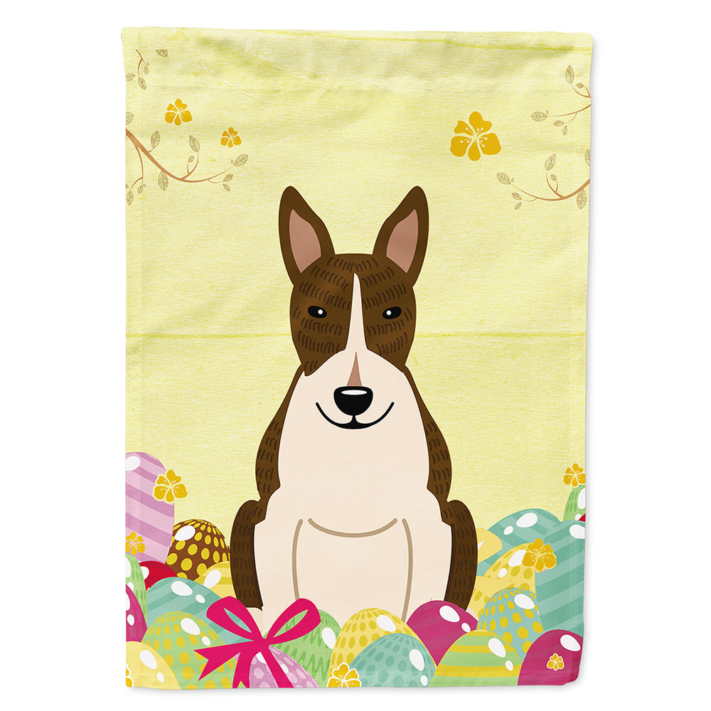 Easter Eggs Bull Terrier Dark Brindle House Flag 28x40 Porch Sleeve Pole Decorative Outside Yard Banner Artwork Wall Hanging, Polyester