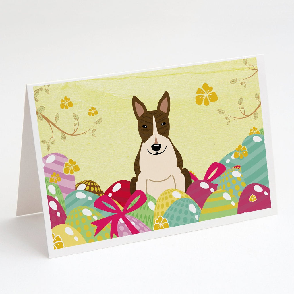 Easter Eggs Bull Terrier Dark Brindle Greeting Cards Pack of 8 Blank Cards with Envelopes Whimsical A7 Size 5x7