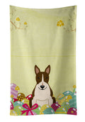 Easter Eggs Bull Terrier Dark Brindle Kitchen Towel Velour Plush Front and Cotton Loop Back Machine Washable