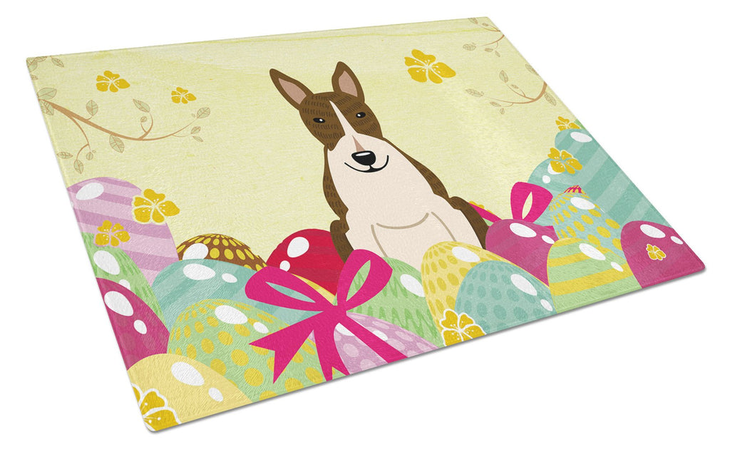Easter Eggs Bull Terrier Dark Brindle Cutting Board Tempered Glass Kitchen Cutting Surface, Heat Resistant Chopping, Non-Slip Feet, Food Prep & Serving