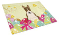 Easter Eggs Bull Terrier Dark Brindle Cutting Board Tempered Glass Kitchen Cutting Surface, Heat Resistant Chopping, Non-Slip Feet, Food Prep & Serving