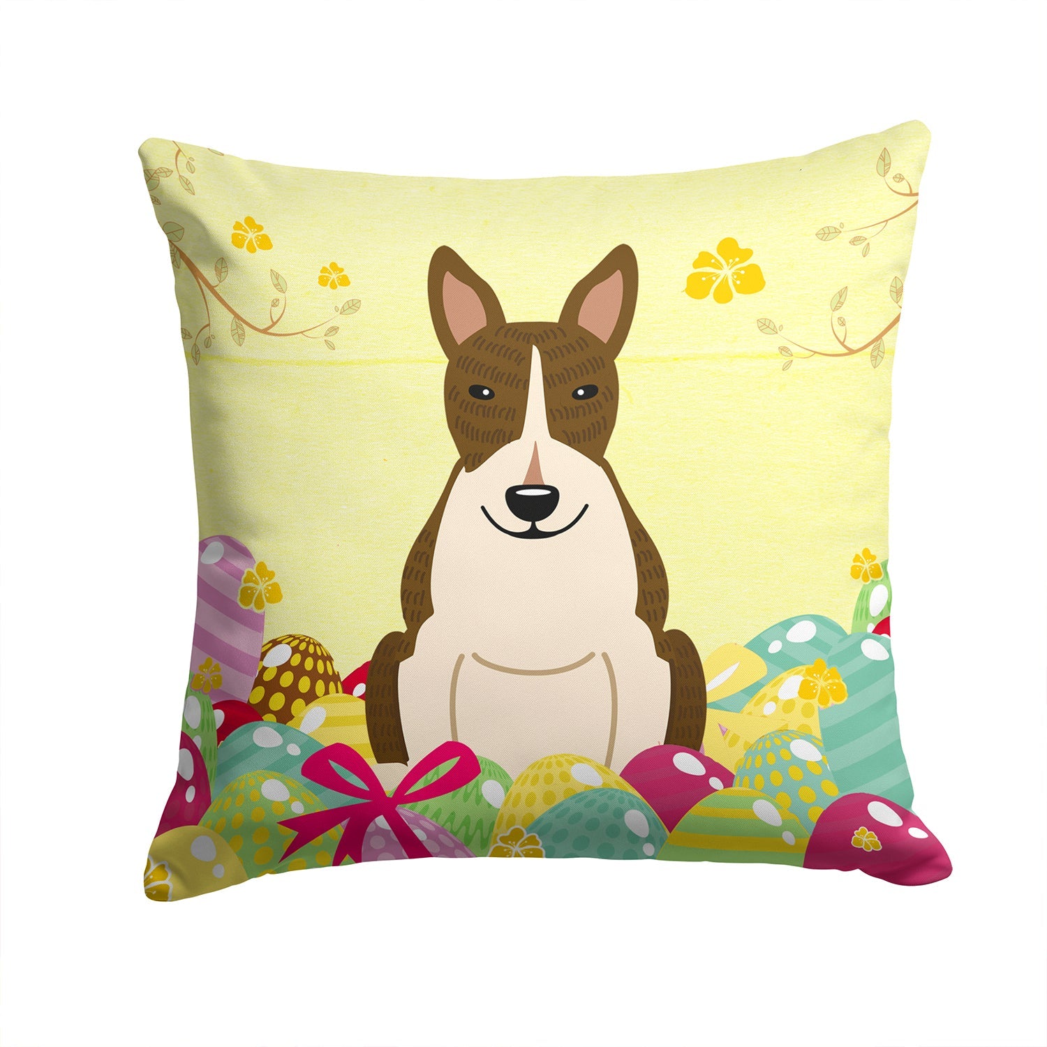 Easter Eggs Bull Terrier Dark Brindle Decorative Throw Pillow 14x14 Indoor Outdoor Accent Cushion, Fabric Cover with Insert for Sofa, Bed, Porch & Living Room