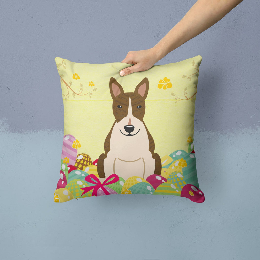 Easter Eggs Bull Terrier Dark Brindle Decorative Throw Pillow 14x14 Indoor Outdoor Accent Cushion, Fabric Cover with Insert for Sofa, Bed, Porch & Living Room