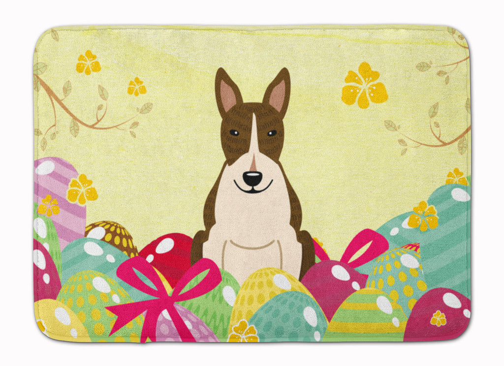 Easter Eggs Bull Terrier Dark Brindle Memory Foam Kitchen Mat Machine Washable Anti-Fatigue Cushion Comfort Bath or Kitchen Rug