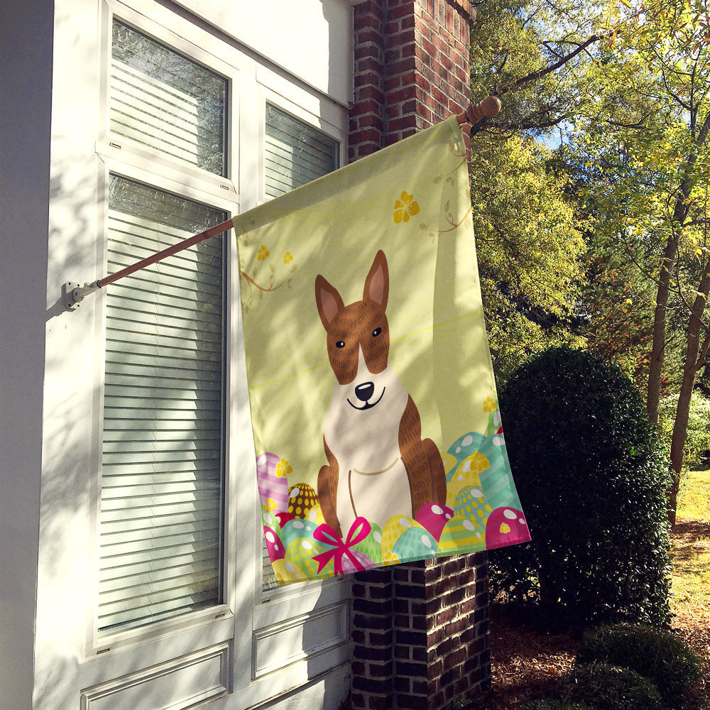 Easter Eggs Bull Terrier Brindle House Flag 28x40 Porch Sleeve Pole Decorative Outside Yard Banner Artwork Wall Hanging, Polyester