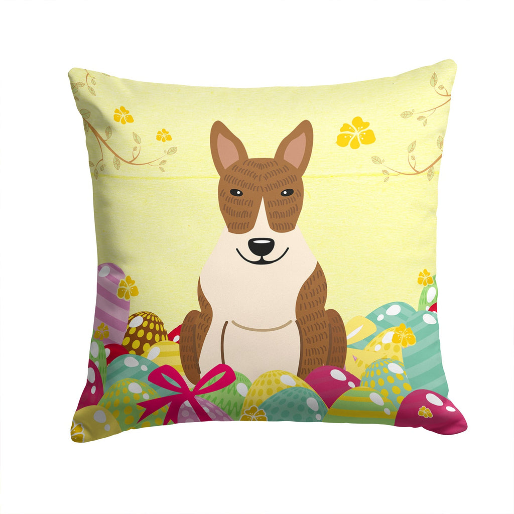Easter Eggs Bull Terrier Brindle Decorative Throw Pillow 14x14 Indoor Outdoor Accent Cushion, Fabric Cover with Insert for Sofa, Bed, Porch & Living Room