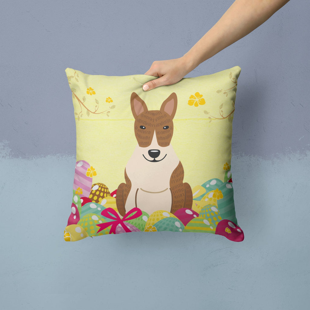 Easter Eggs Bull Terrier Brindle Decorative Throw Pillow 14x14 Indoor Outdoor Accent Cushion, Fabric Cover with Insert for Sofa, Bed, Porch & Living Room