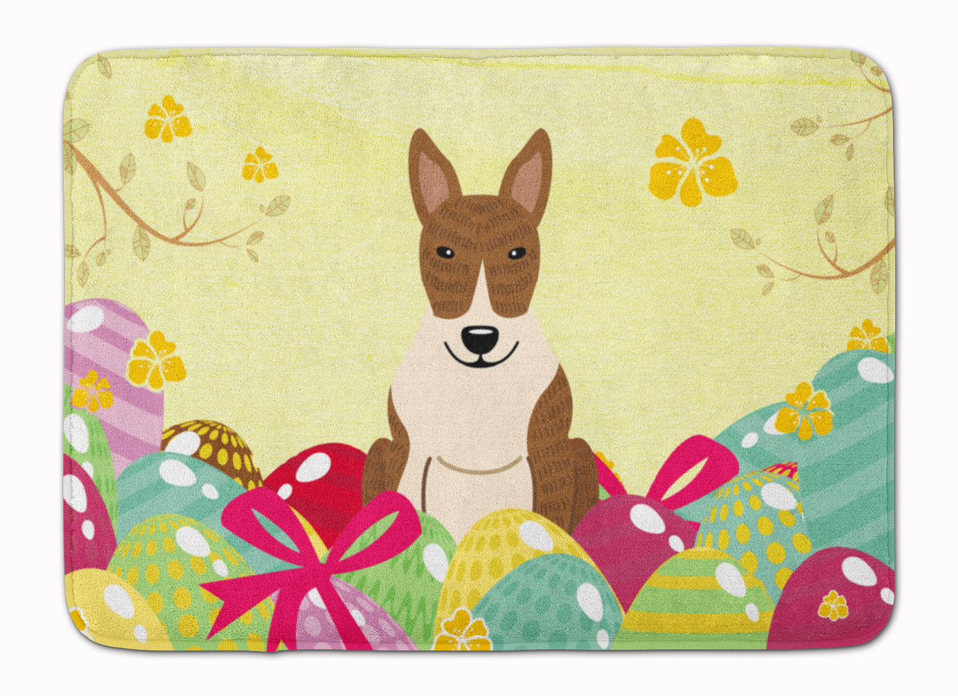 Easter Eggs Bull Terrier Brindle Memory Foam Kitchen Mat Machine Washable Anti-Fatigue Cushion Comfort Bath or Kitchen Rug