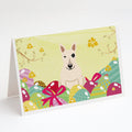 Easter Eggs Bull Terrier White Greeting Cards Pack of 8 Blank Cards with Envelopes Whimsical A7 Size 5x7