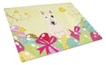 Easter Eggs Bull Terrier White Cutting Board Tempered Glass Kitchen Cutting Surface, Heat Resistant Chopping, Non-Slip Feet, Food Prep & Serving