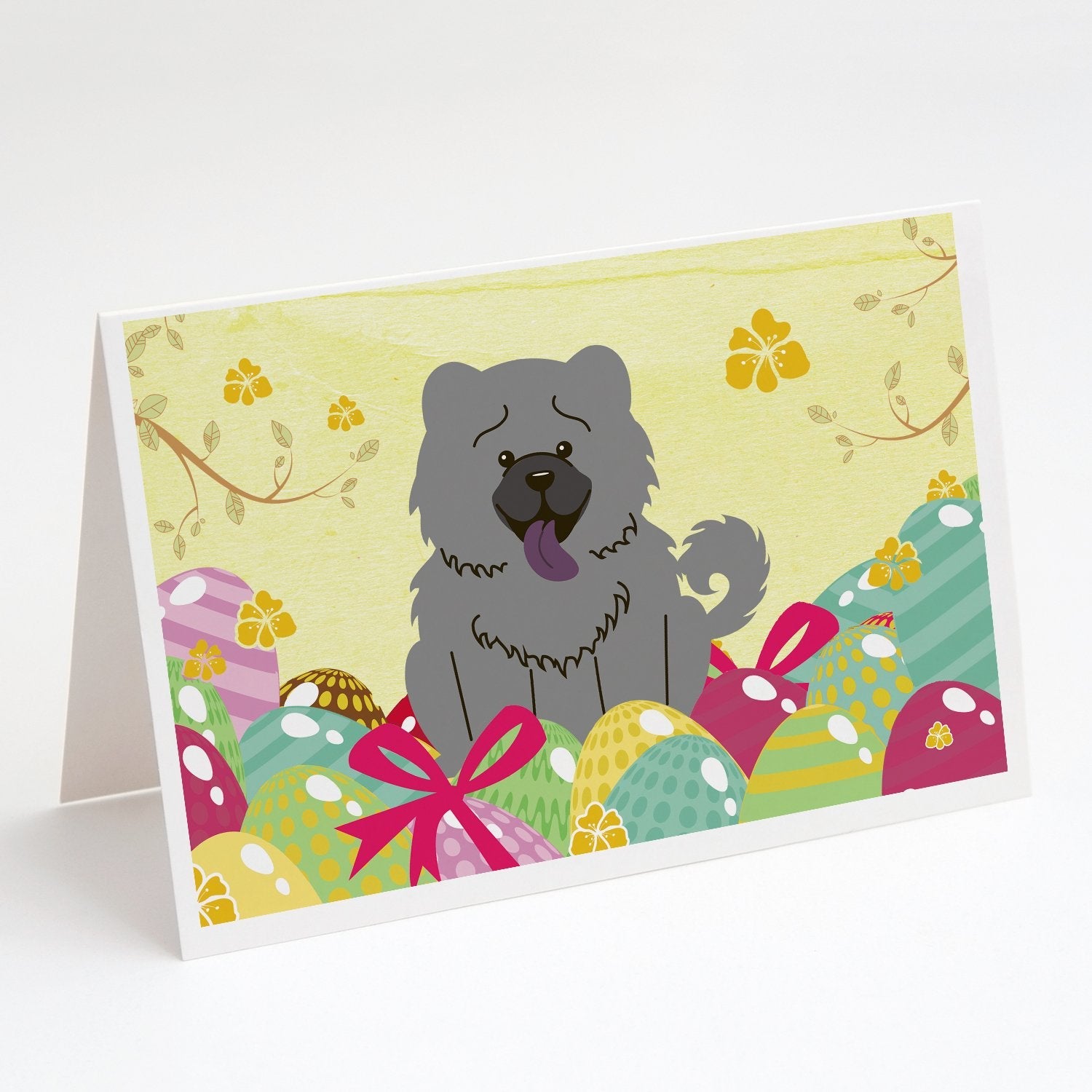 Easter Eggs Chow Chow Blue Greeting Cards Pack of 8 Blank Cards with Envelopes Whimsical A7 Size 5x7