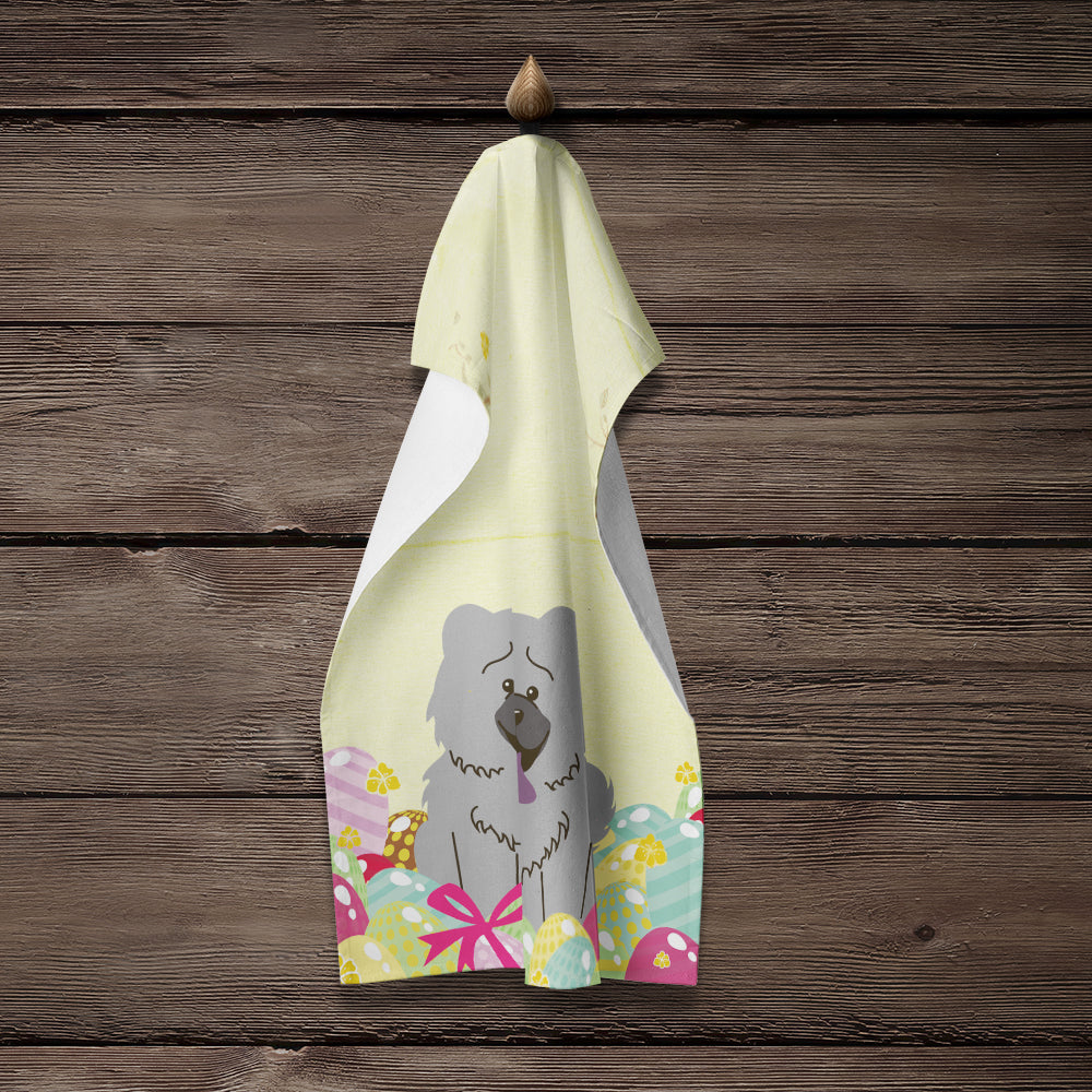 Easter Eggs Chow Chow Blue Kitchen Towel Velour Plush Front and Cotton Loop Back Machine Washable