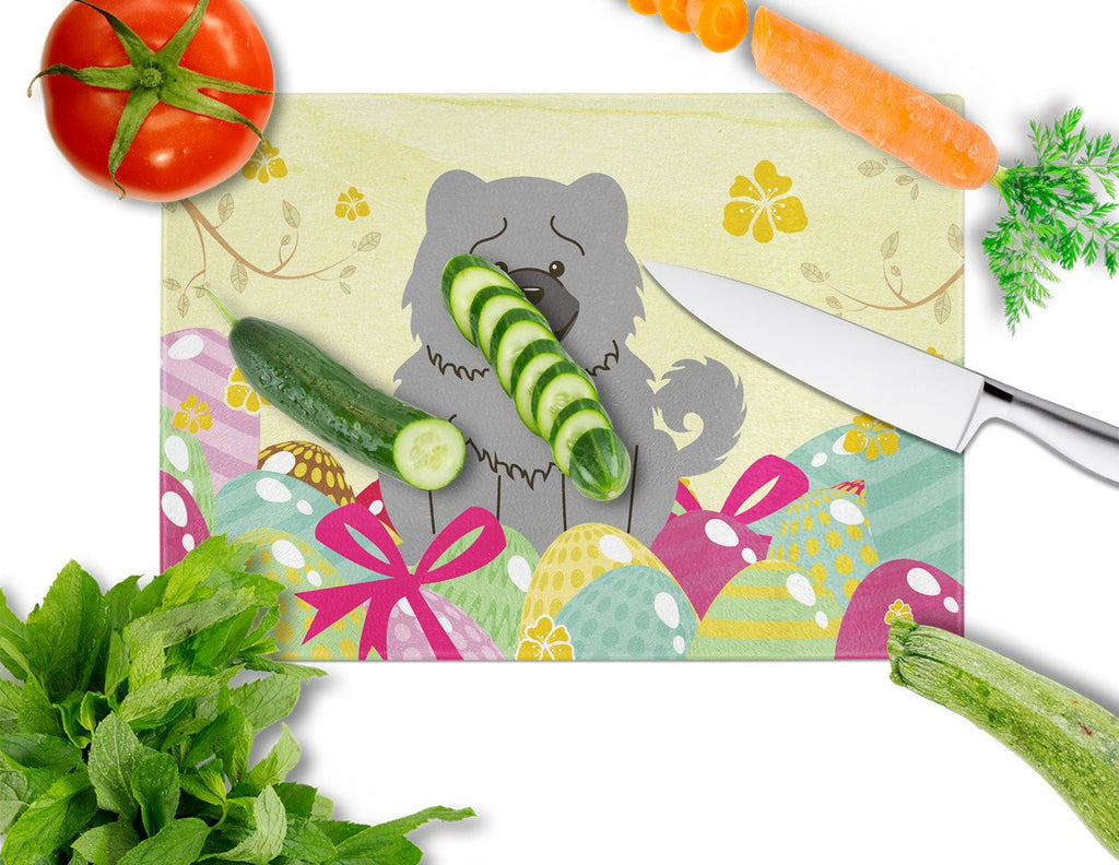 Easter Eggs Chow Chow Blue Cutting Board Tempered Glass Kitchen Cutting Surface, Heat Resistant Chopping, Non-Slip Feet, Food Prep & Serving