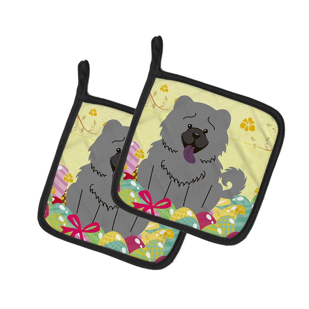 Easter Eggs Chow Chow Blue Pot Holder Set of 2 Heat Resistant Quilted Hot Pads 7.5 x 7.5 Inch, Insulated Kitchen Trivets for Cooking & Baking