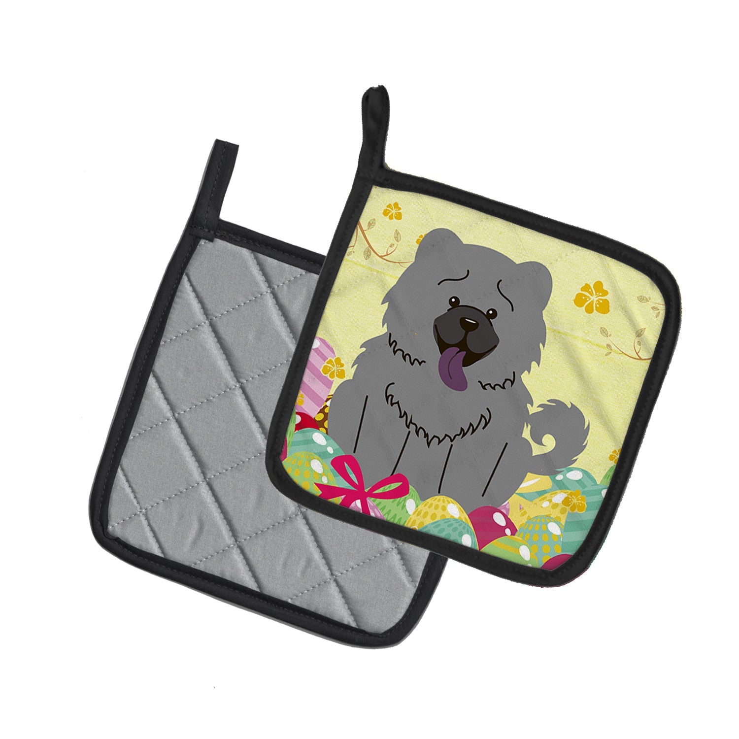 Easter Eggs Chow Chow Blue Pot Holder Set of 2 Heat Resistant Quilted Hot Pads 7.5 x 7.5 Inch, Insulated Kitchen Trivets for Cooking & Baking