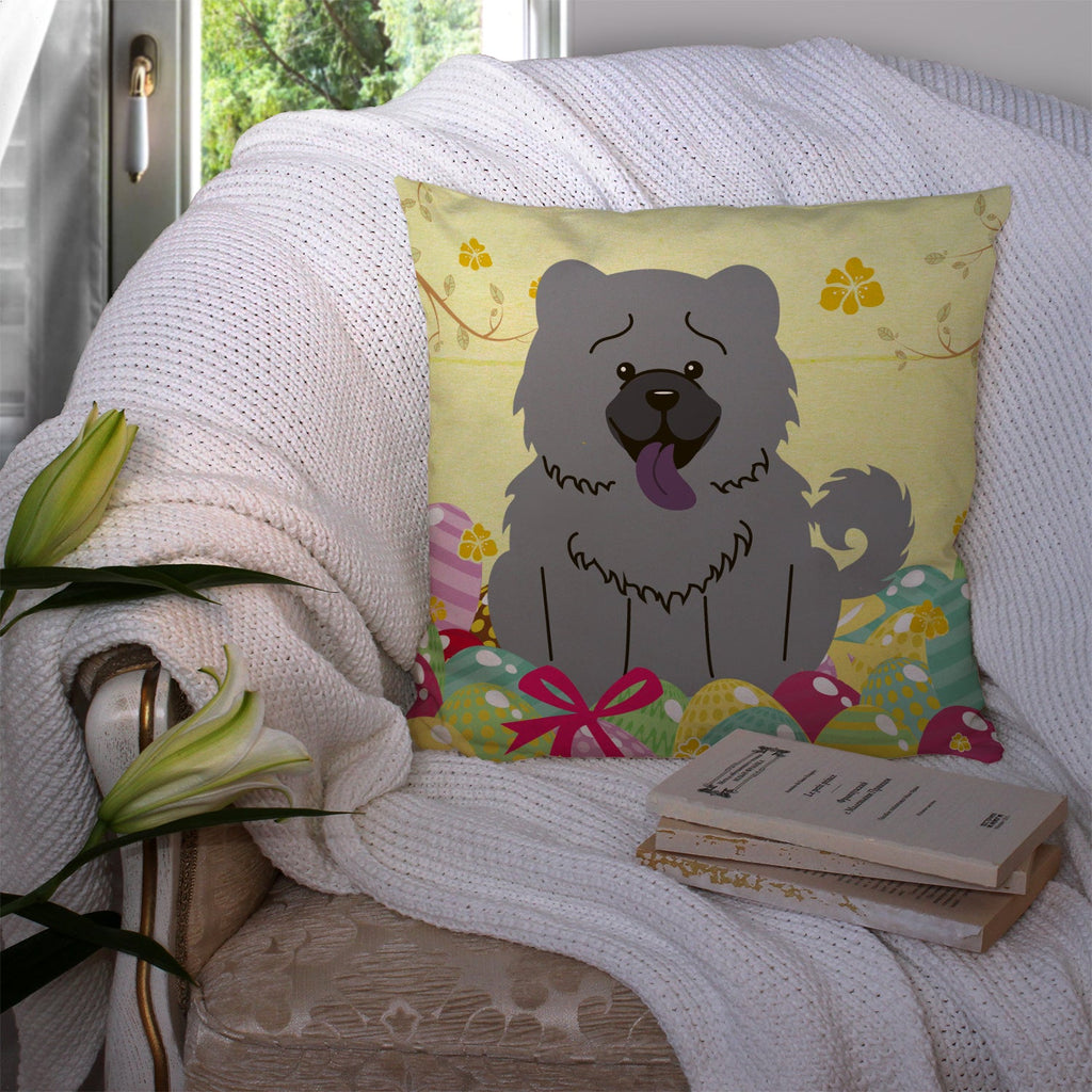 Easter Eggs Chow Chow Blue Decorative Throw Pillow 14x14 Indoor Outdoor Accent Cushion, Fabric Cover with Insert for Sofa, Bed, Porch & Living Room