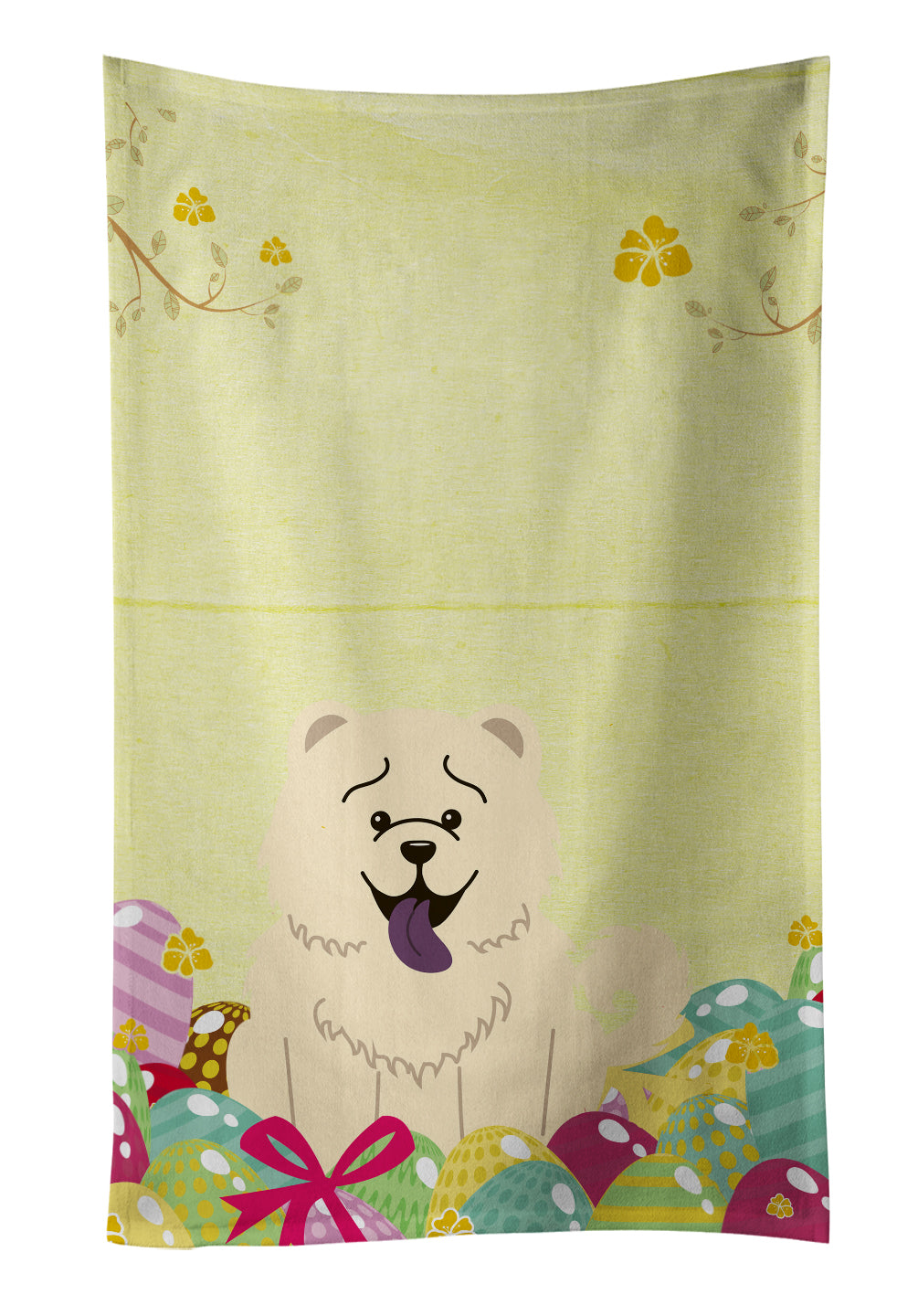 Easter Eggs Chow Chow White Kitchen Towel Velour Plush Front and Cotton Loop Back Machine Washable