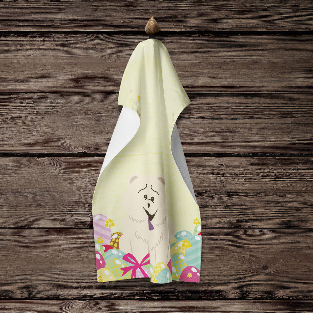 Easter Eggs Chow Chow White Kitchen Towel Velour Plush Front and Cotton Loop Back Machine Washable