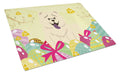 Easter Eggs Chow Chow White Cutting Board Tempered Glass Kitchen Cutting Surface, Heat Resistant Chopping, Non-Slip Feet, Food Prep & Serving