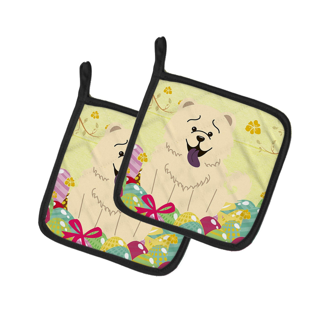 Easter Eggs Chow Chow White Pot Holder Set of 2 Heat Resistant Quilted Hot Pads 7.5 x 7.5 Inch, Insulated Kitchen Trivets for Cooking & Baking