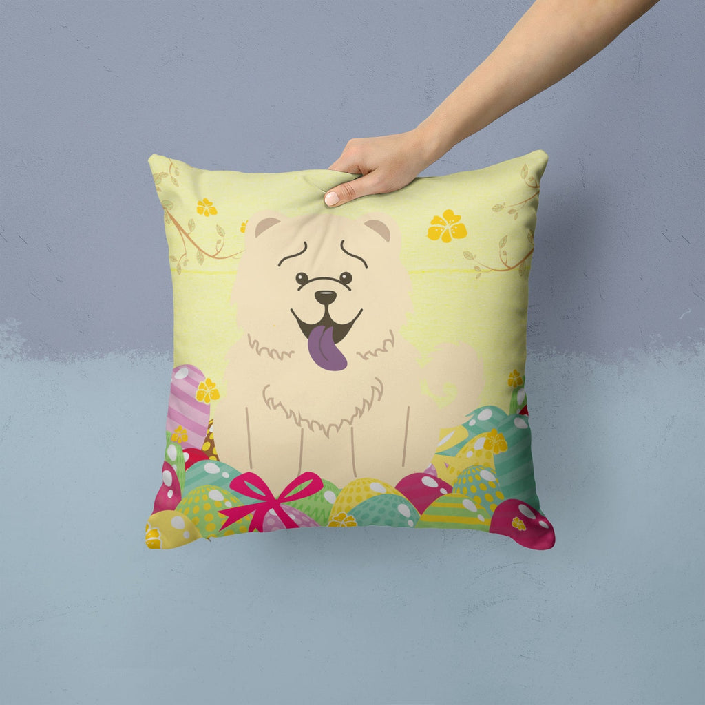 Easter Eggs Chow Chow White Decorative Throw Pillow 14x14 Indoor Outdoor Accent Cushion, Fabric Cover with Insert for Sofa, Bed, Porch & Living Room
