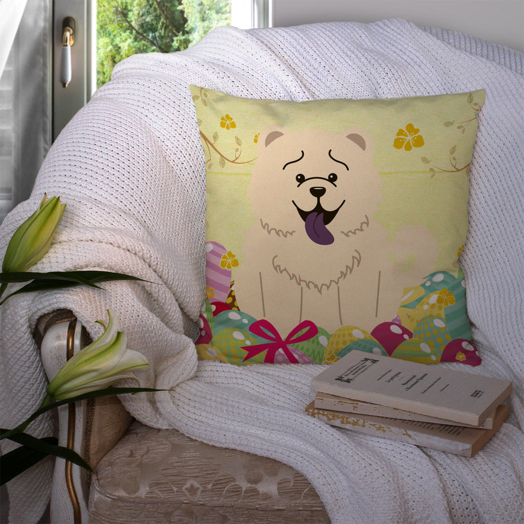 Easter Eggs Chow Chow White Decorative Throw Pillow 14x14 Indoor Outdoor Accent Cushion, Fabric Cover with Insert for Sofa, Bed, Porch & Living Room