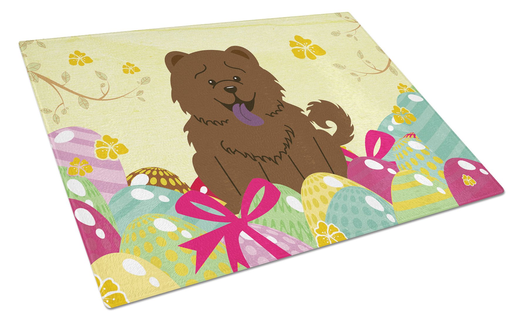 Easter Eggs Chow Chow Chocolate Cutting Board Tempered Glass Kitchen Cutting Surface, Heat Resistant Chopping, Non-Slip Feet, Food Prep & Serving