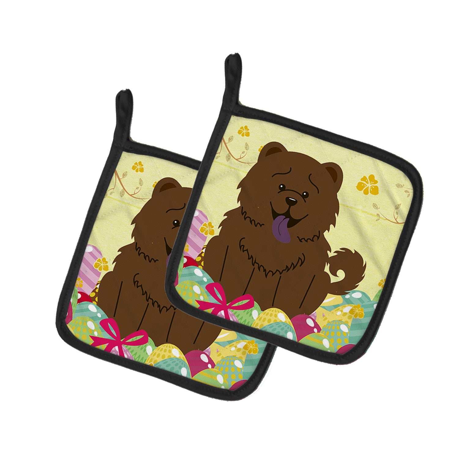 Easter Eggs Chow Chow Chocolate Pot Holder Set of 2 Heat Resistant Quilted Hot Pads 7.5 x 7.5 Inch, Insulated Kitchen Trivets for Cooking & Baking