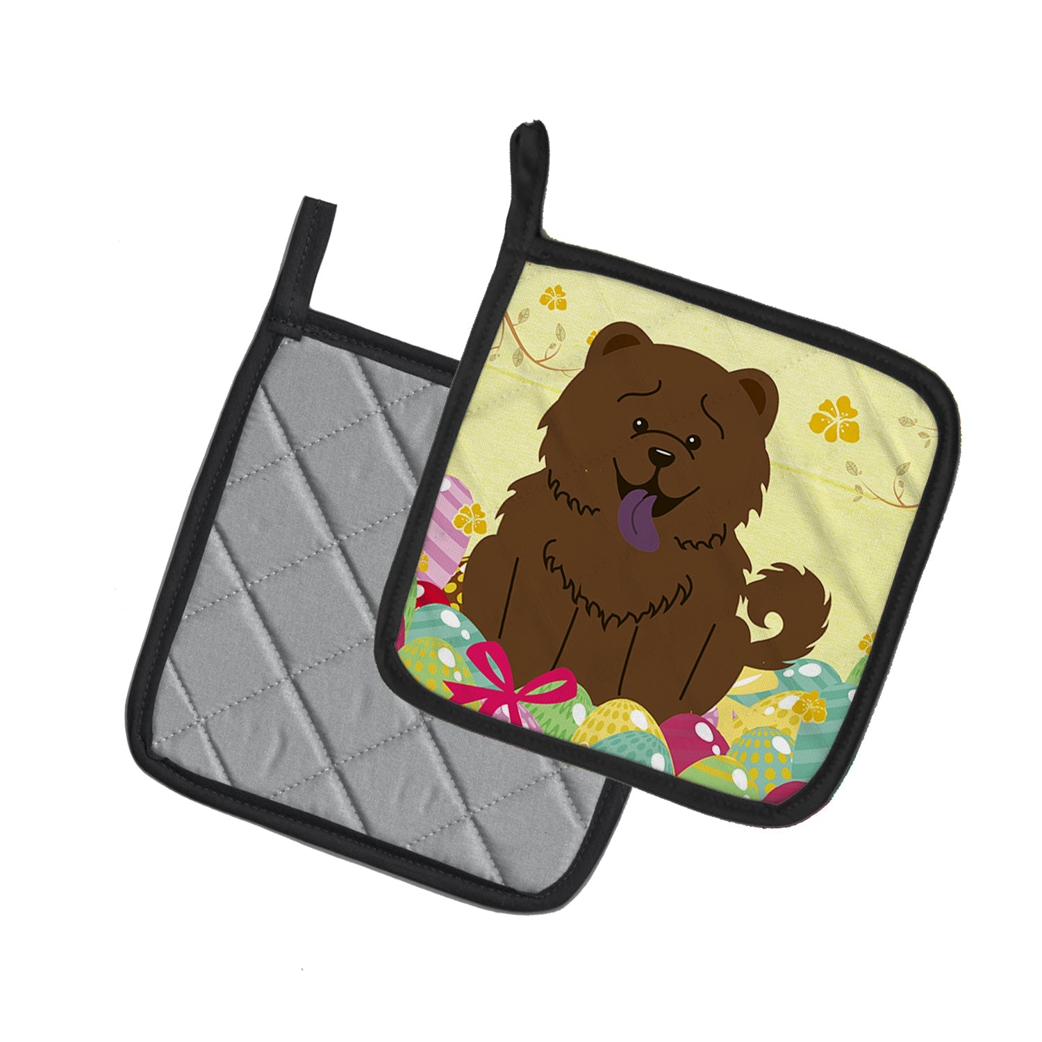 Easter Eggs Chow Chow Chocolate Pot Holder Set of 2 Heat Resistant Quilted Hot Pads 7.5 x 7.5 Inch, Insulated Kitchen Trivets for Cooking & Baking